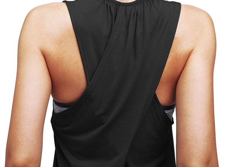 Mippo Workout Tank Tops for Women Loose Fit Yoga Tennis Shirts Athletic Exercise Tank Sports Running Clothes Black M - Image 5
